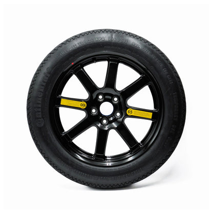 The 18-inch alloy compact spare tire, 145/85R18 EZ Spare Wheel, is specifically designed for temporary use and is essential for vehicles that do not come equipped with a spare tire.