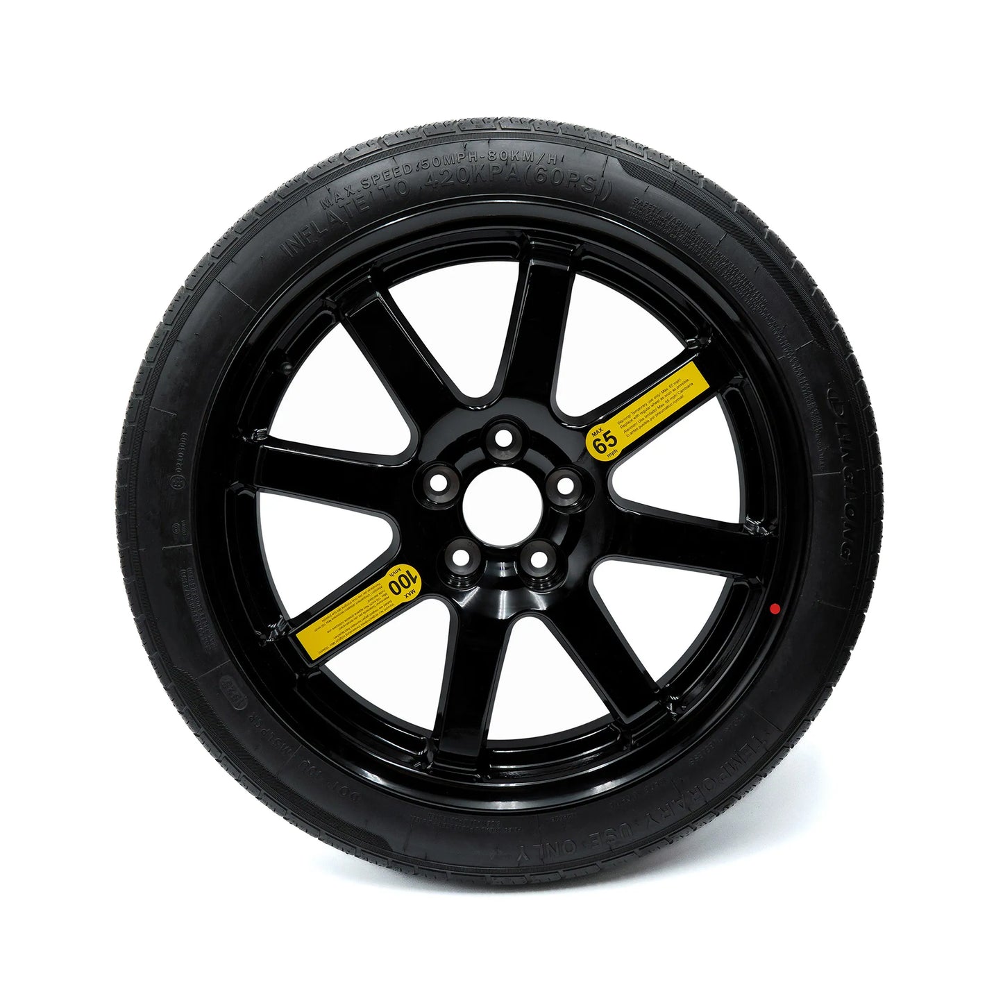 Front view of a 20-inch EZ Spare Wheel with a 195/55R20 compact spare tire, designed for temporary use.