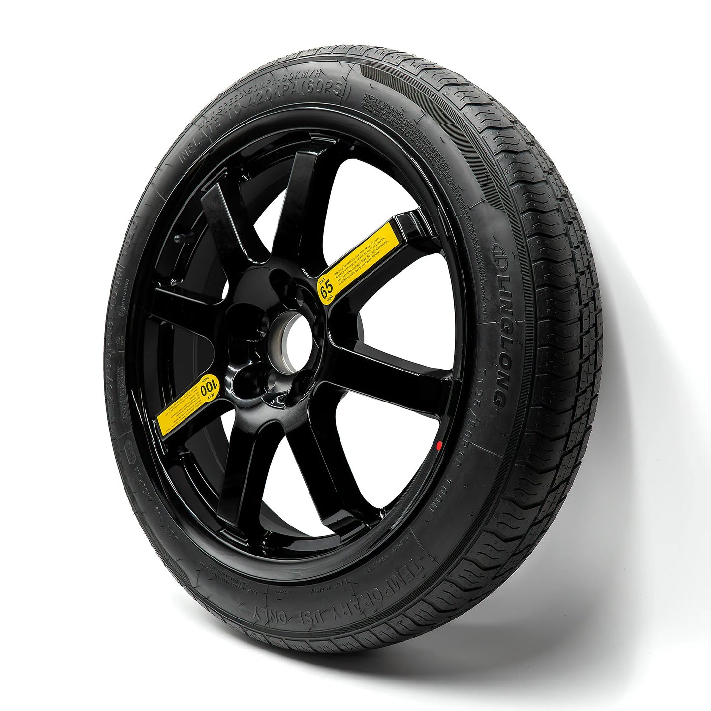 Side angle view of EZ Spare Wheel with 125/80R18 temporary spare tire