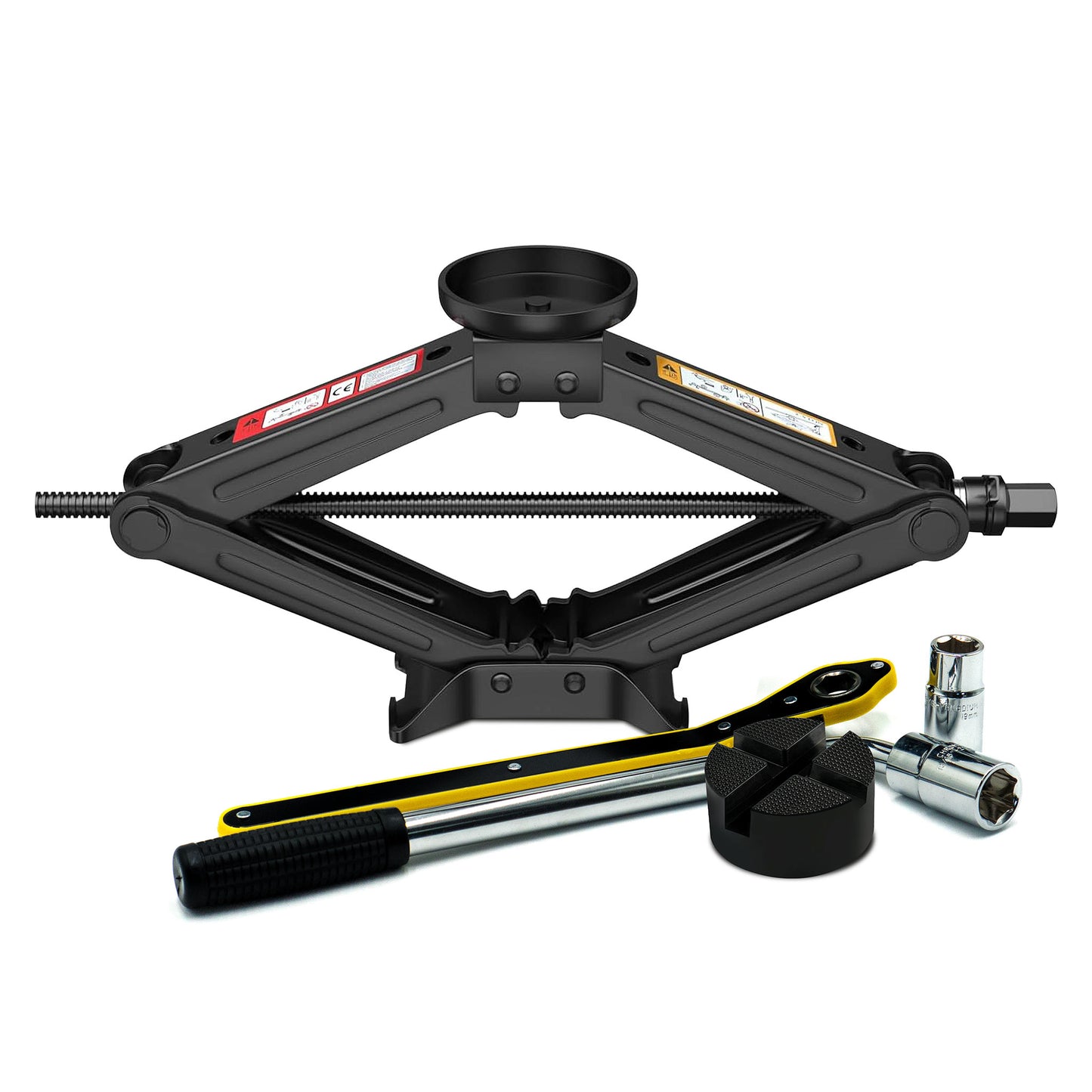 EZ Spare 2.5 ton scissor jack kit with wide base and jack pad for emergency tire changes