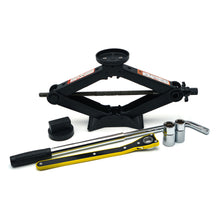 EZ Spare Wheel scissor jack kit for Mercedes-Benz with rubber pads and ratchet wrench for tire change.