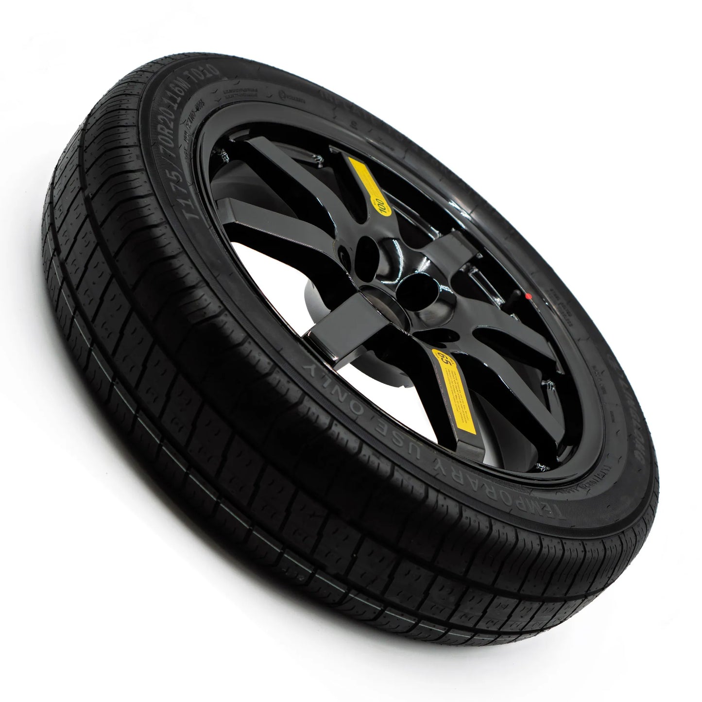 Top view of the EZ Spare Wheel with a 175/70R20 compact spare tire, designed for emergency use on 5-lug vehicles.