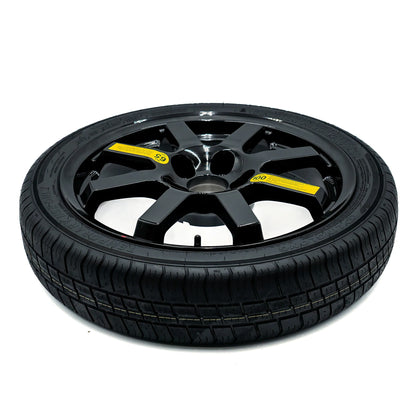 Top view of the EZ Spare Wheel with a 125/80R17 compact spare tire, designed for emergency use on 5-lug vehicles.