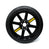20-inch EZ Spare Wheel and T145/65R20 compact spare tire for all Lucid Air models, featuring a black alloy rim and a temporary use tire with yellow speed warning labels.