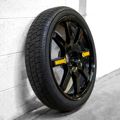 A side view of the EZ Spare Wheel and tire with the black option; a reliable solution for vehicle owners who need a spare tire. Never get stranded with our dependable and easy-to-install spare tires.