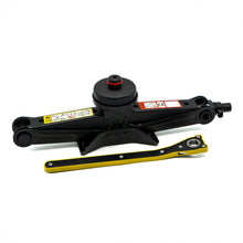 2.5-ton scissor jack with ratcheting handle for Tesla tire changes.